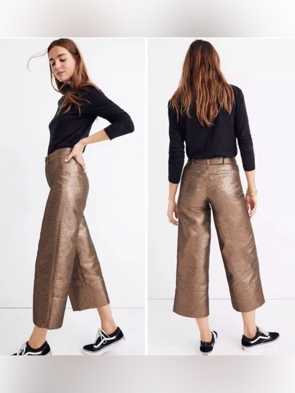 Madewell Emmett Wide-Leg Crop Pants in Metallic, Size 29
